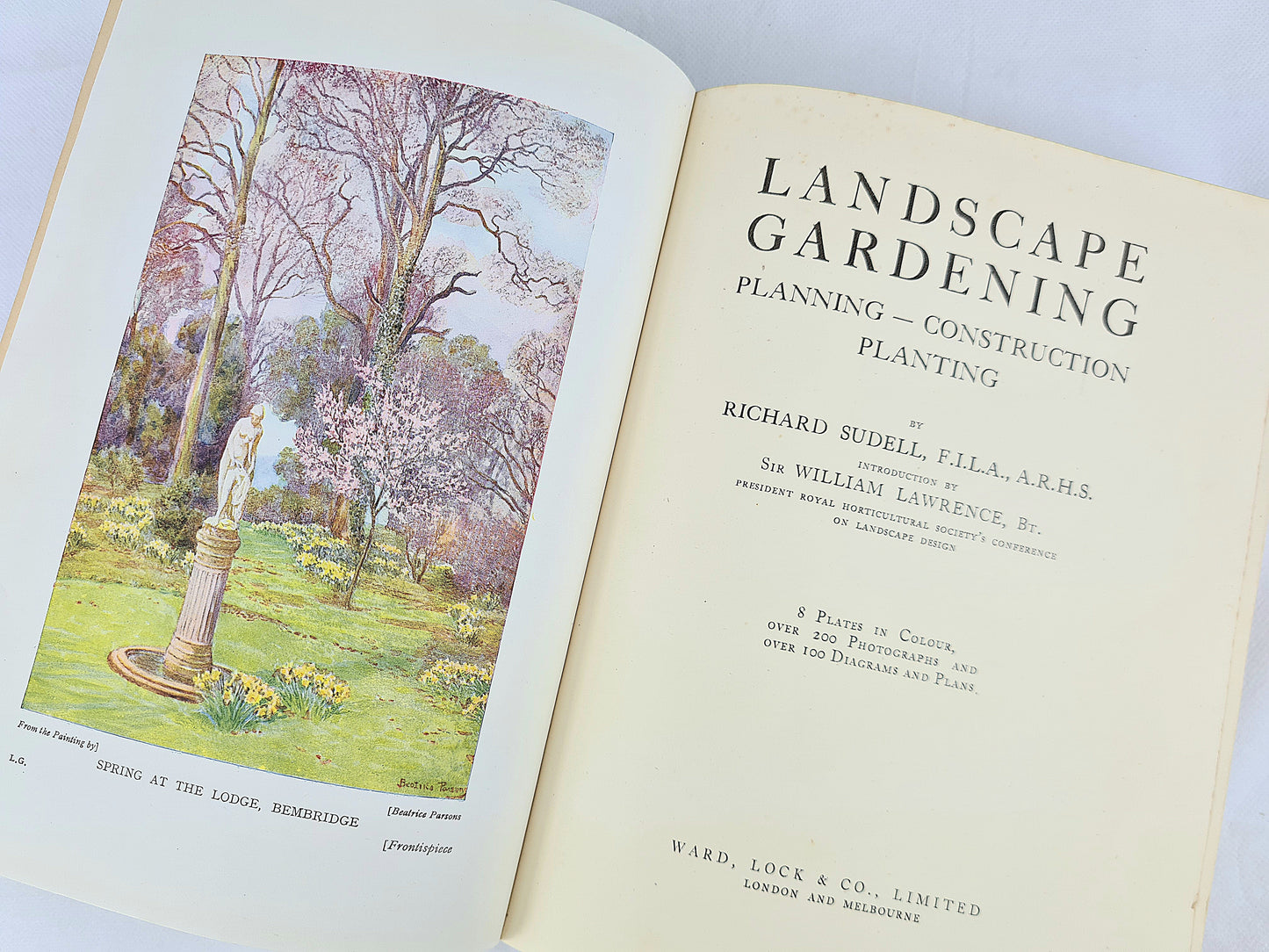 Landscape Gardening, planning construction and Planting by Richard Sudell. Antique gardening book