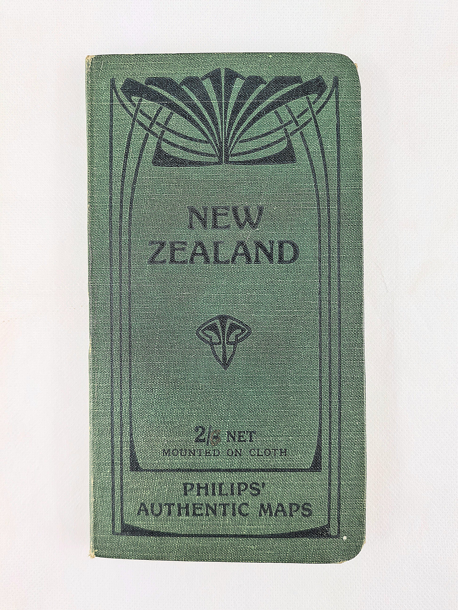 Antique Philips folding map of New Zealand. Philips authentic maps 