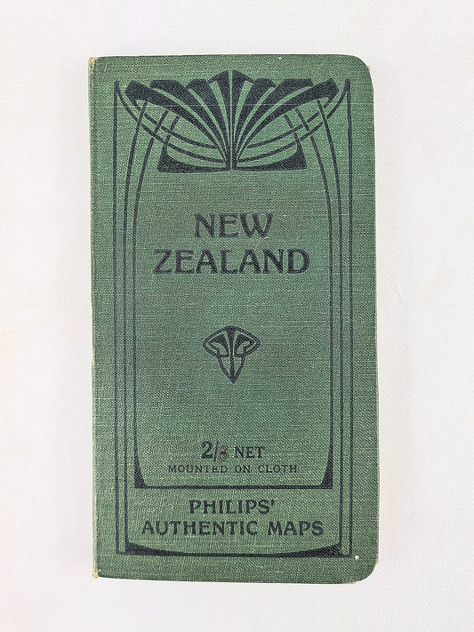 Antique Philips folding map of New Zealand. Philips authentic maps 