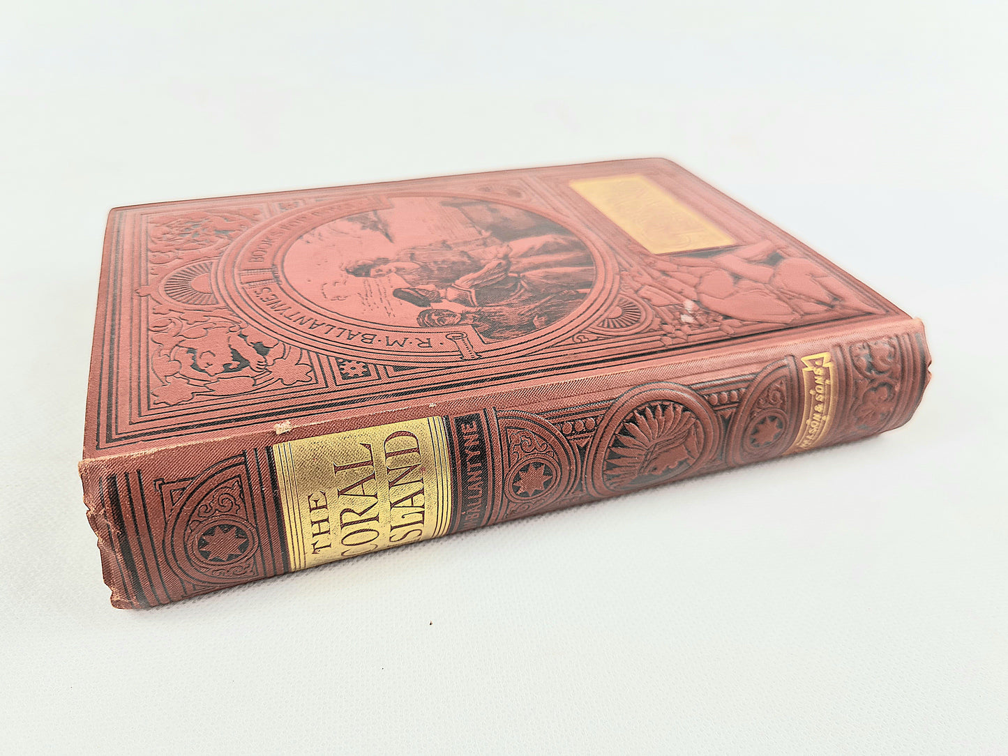 The Coral Island, A Tale Of The Pacific Ocean by Robert Michael Ballantyne. Decorative antique book 1895