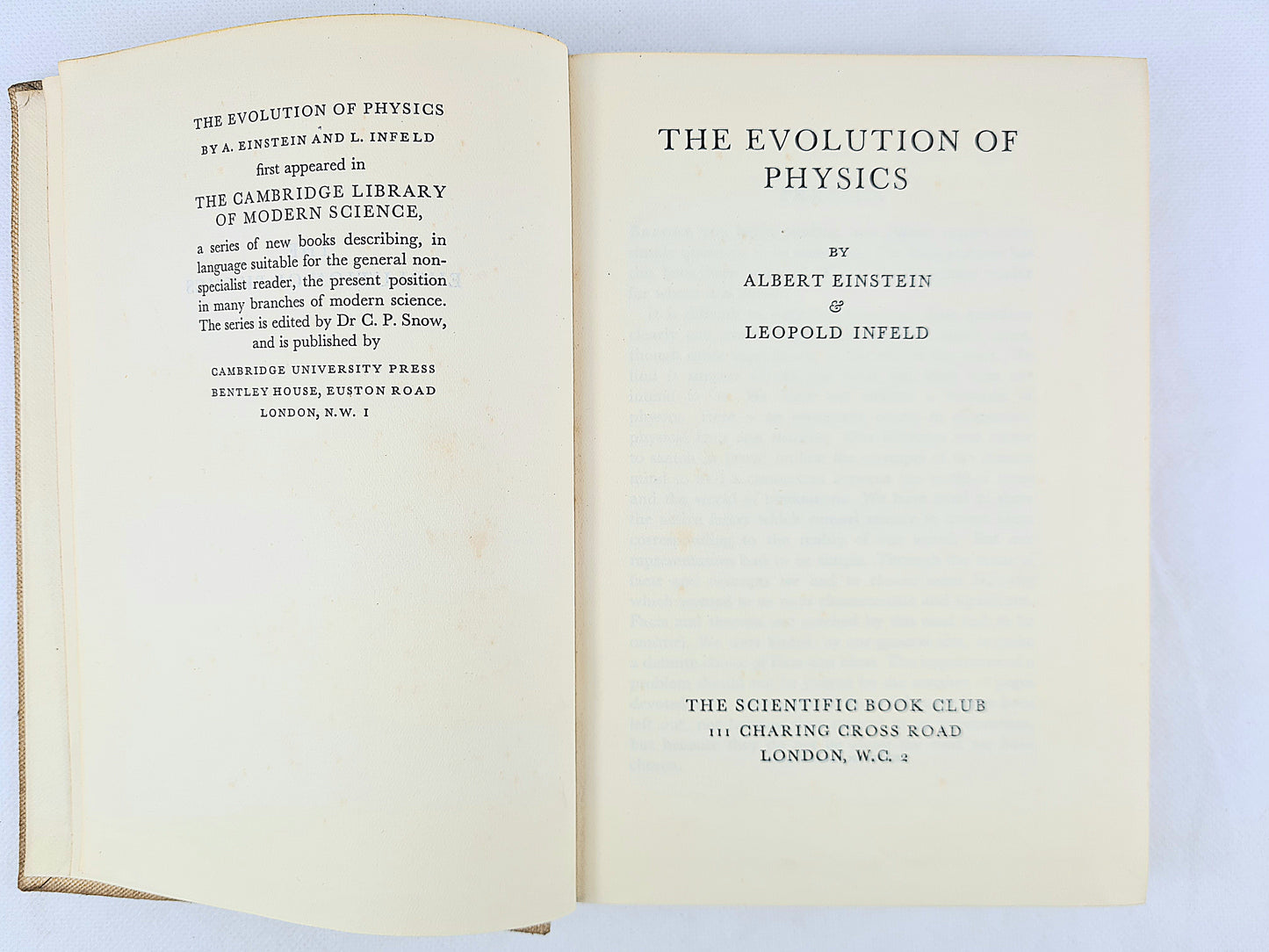 The Evolution Of Physics by Albert Einstein and Leopold Infeld. Vintage science book