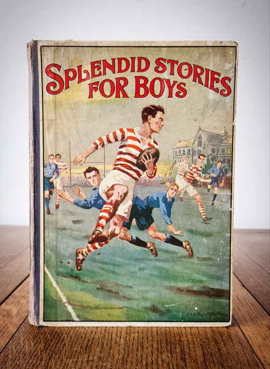 Vintage hardback children's book with a great cover design of a boy playing rugby 