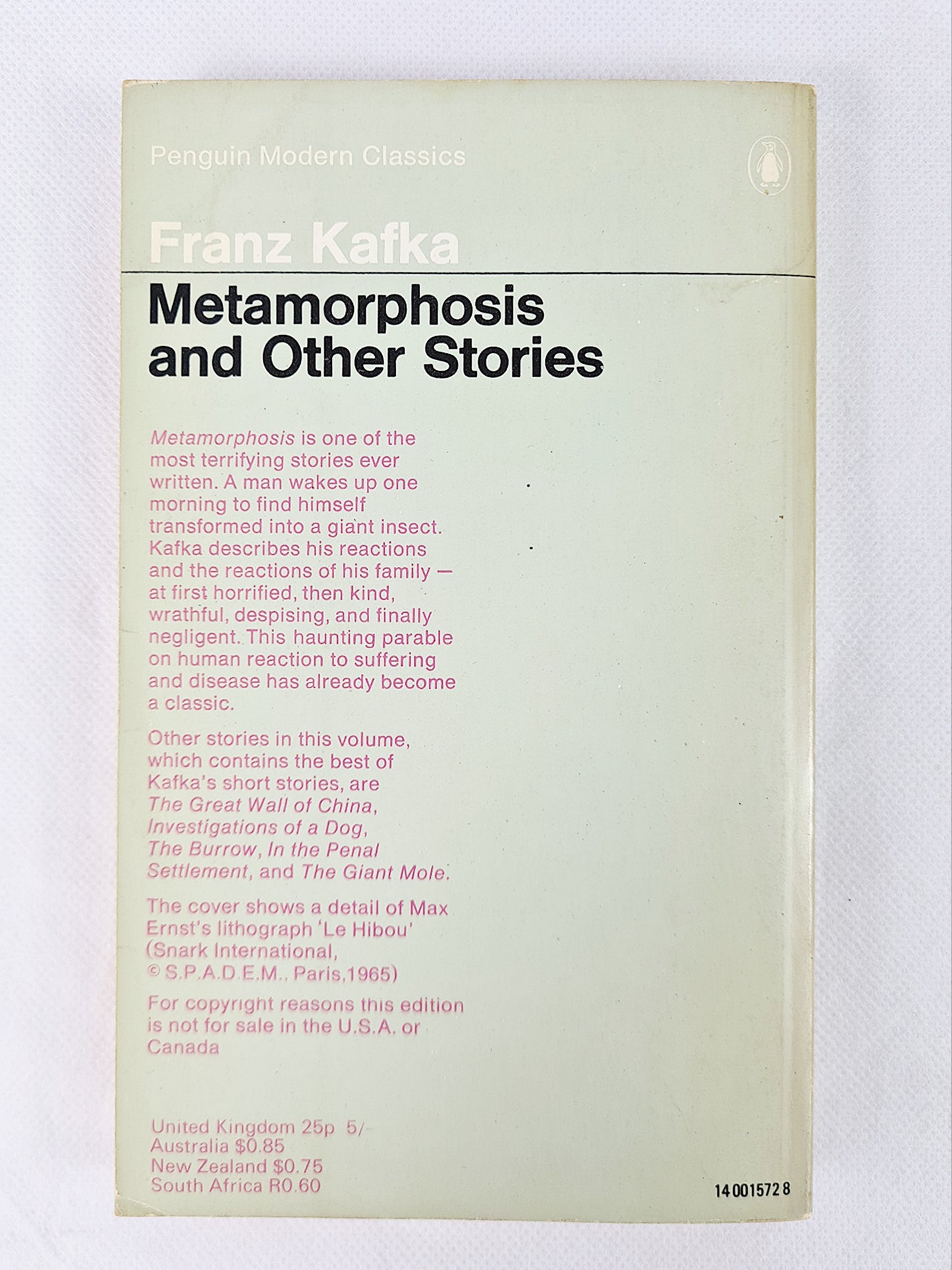 Metamorphosis and Other Stories, Franz Kafka